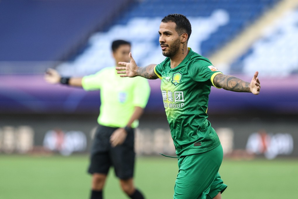 Jonathan Viera of Beijing Guoan celebrates scoring against Wuhan Zall in Suzhou. Photo: Xinhua