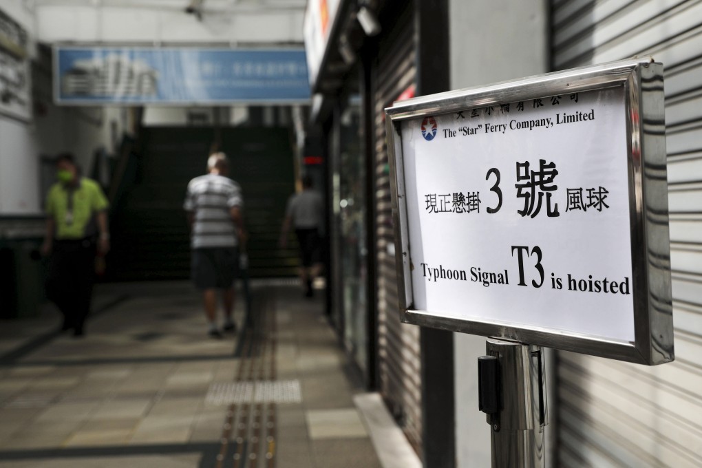 A typhoon warning sign at Star Ferry Pier in Tsim Sha Tsui. Photo: May Tse