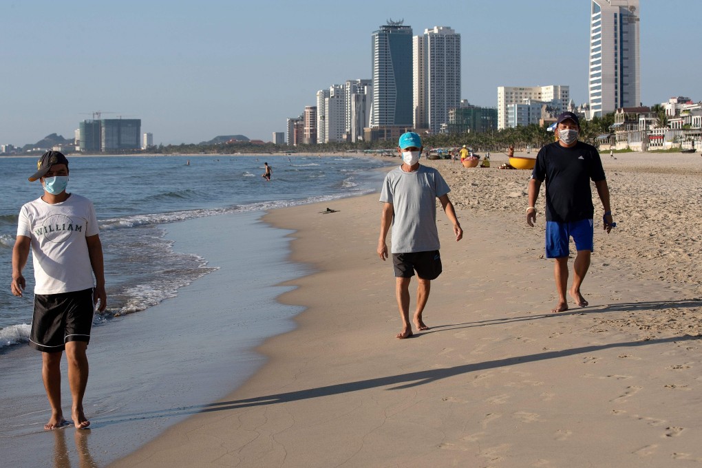 My Khe beach, in Da Nang, on July 28, the day Vietnam suspended all flights into and out of the city. Photo: AFP