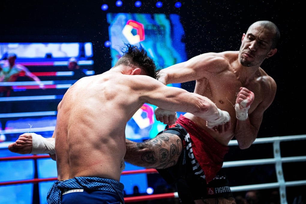 Dave Leduc throws a kick at Seth Baczynski. Photos: World Lethwei Championship