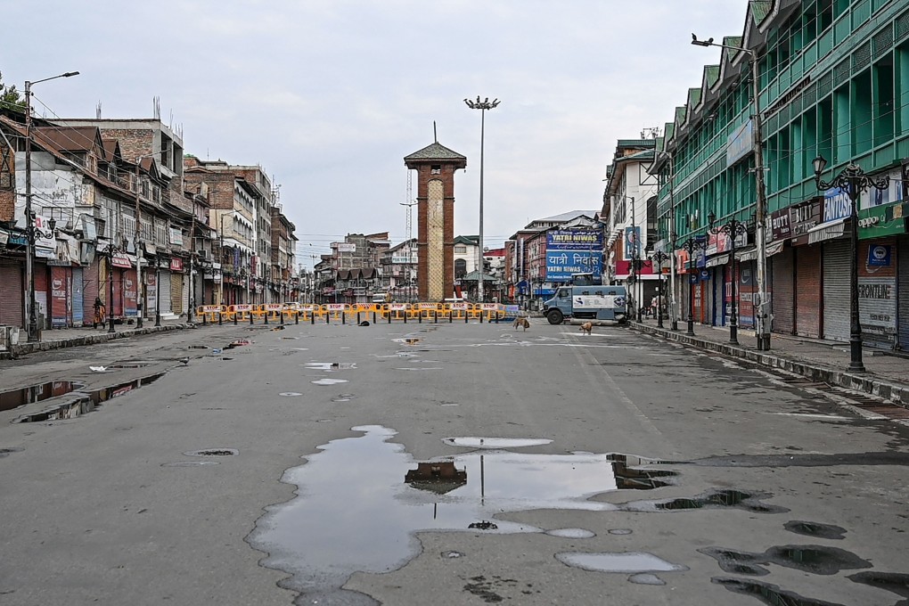 An empty square in Srinagar. It has been a year since India scrapped disputed Kashmir’s special status. Photo: AFP