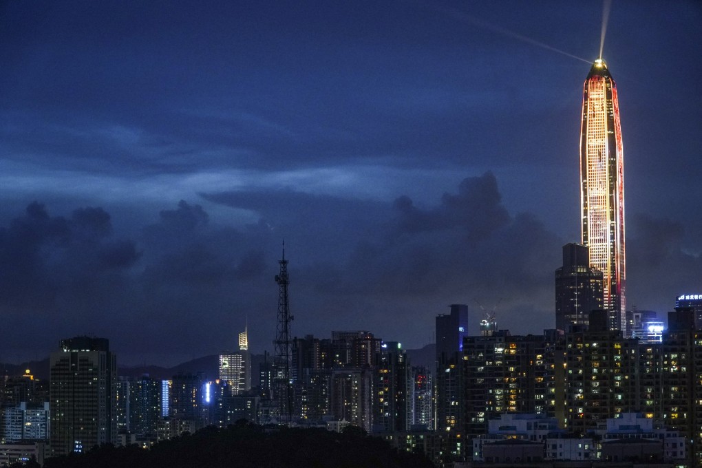The Ping An International Finance Centre lights up in the Futian district of Shenzhen. The newest blueprint could see more Hong Kong players staking a foothold in Greater Bay Area markets. Photo: SCMP