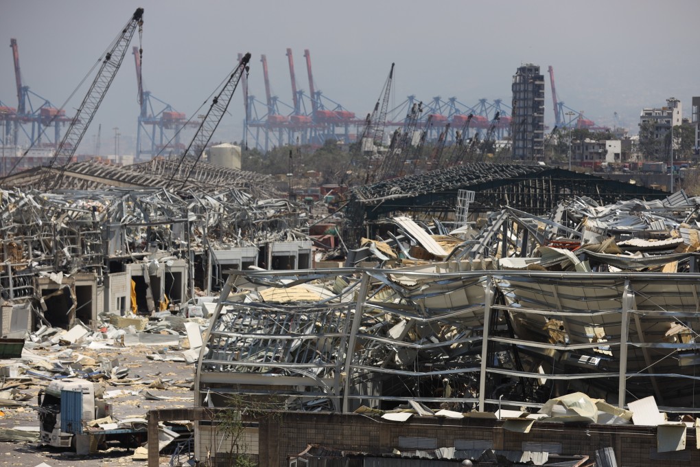 A view of the destruction at the site of the Beirut Port explosion on Wednesday, one day after the blast in Beirut, Lebanon. Photo: EPA-EFE