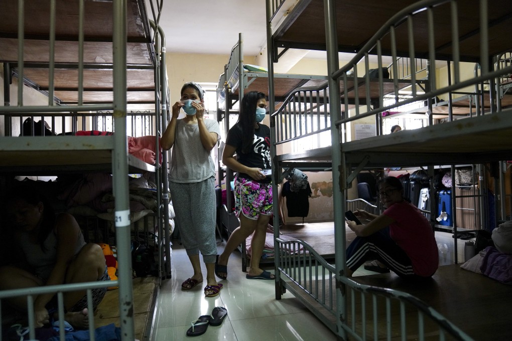 Foreign domestic helpers share a dormitory room at the Technic Employment Service Centre in Causeway Bay. Health officials this week discovered an Indonesian woman with Covid-19 had lived in at least three group settings recently. Photo: Sam Tsang