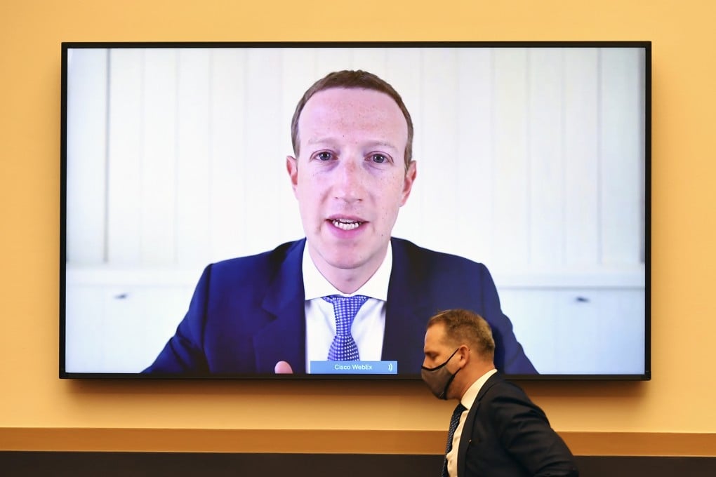 Facebook CEO Mark Zuckerberg testifies remotely during a House Judiciary subcommittee hearing on Capitol Hill in July. Photo: AP