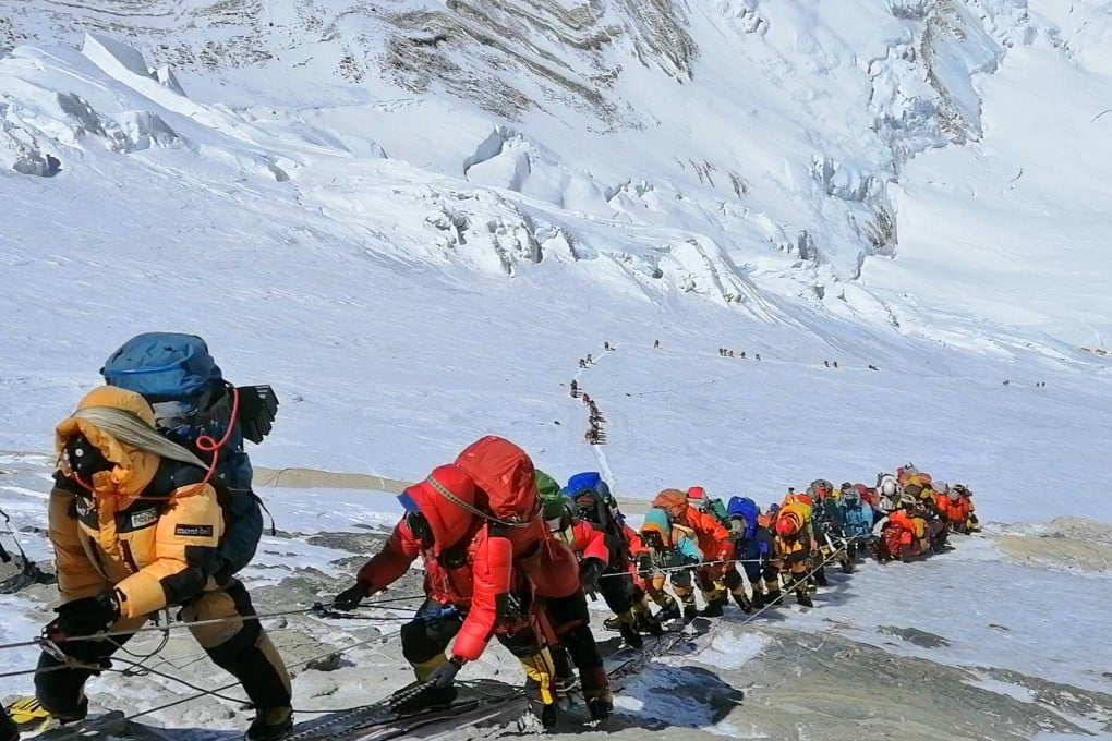 Climbers queued on Mount Everest on May 22 last year. Eleven climbers perished during the 2019 spring climbing season. Photo: AP