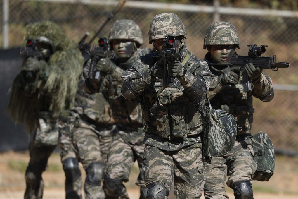 South Korean marines during drills on Yeonpyeong island. Photo: AP