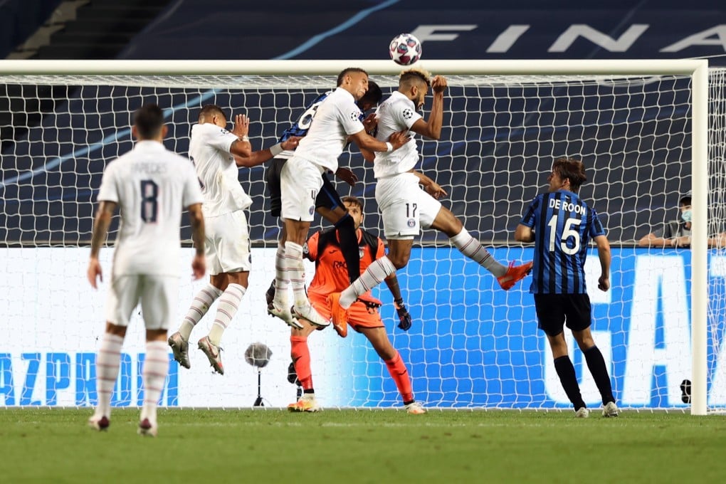 PSG’s Eric Maxim Choupo-Moting (second right) scores during the Uefa Champions League quarter final against Atalanta. Photo: EPA