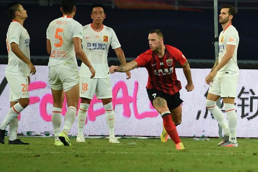 Marko Arnautovic of Shanghai SIPG celebrates his goal against Wuhan Zall. Photo: Xinhua