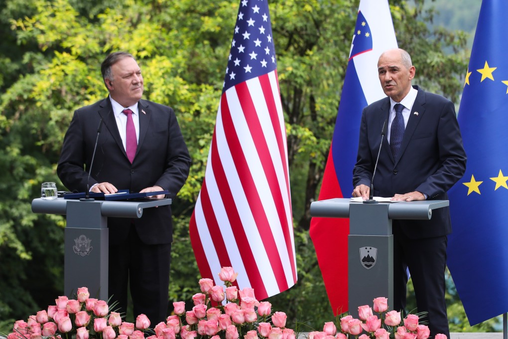US Secretary of State Mike Pompeo and Slovenian Prime Minister Janez Jansa attend a joint press conference after their meeting. Photo: DPA