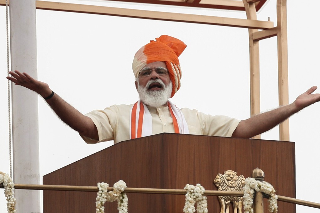 Indian Prime Minister Narendra Modi addresses the nation during Independence Day celebrations at the historic Red Fort in Delhi. Photo: Reuters