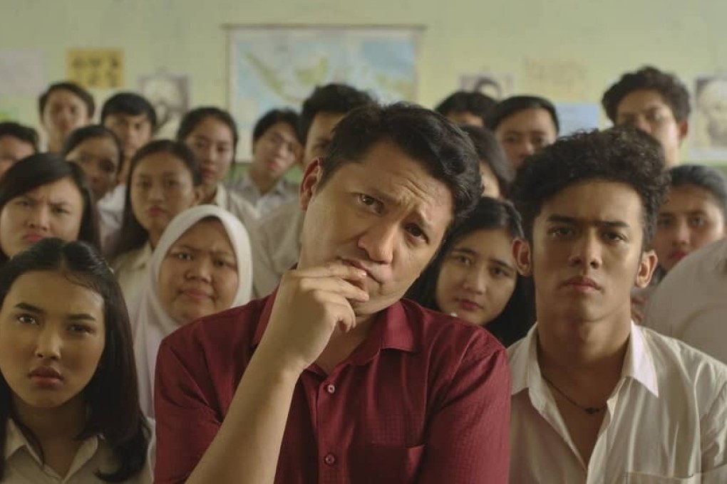 Gading Marten (centre) in a still from Crazy Awesome Teachers, directed by Sammaria Simanjuntak. Faradina Mufti co-stars.