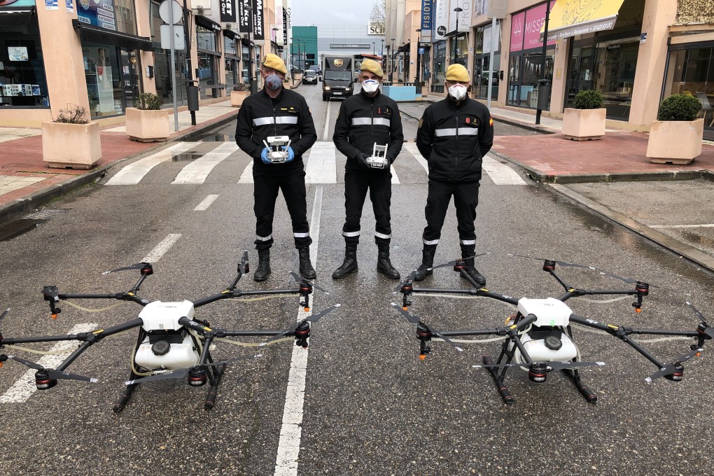 Soldiers testing DJI’s Agras MG1 drones in Madrid this year. Photo: Handout