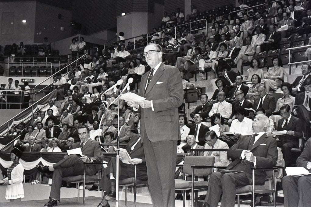 Hong Kong governor Murray MacLehose (centre) at the Queen Elizabeth Stadium’s opening ceremony on August 27, 1980. Photo: SCMP