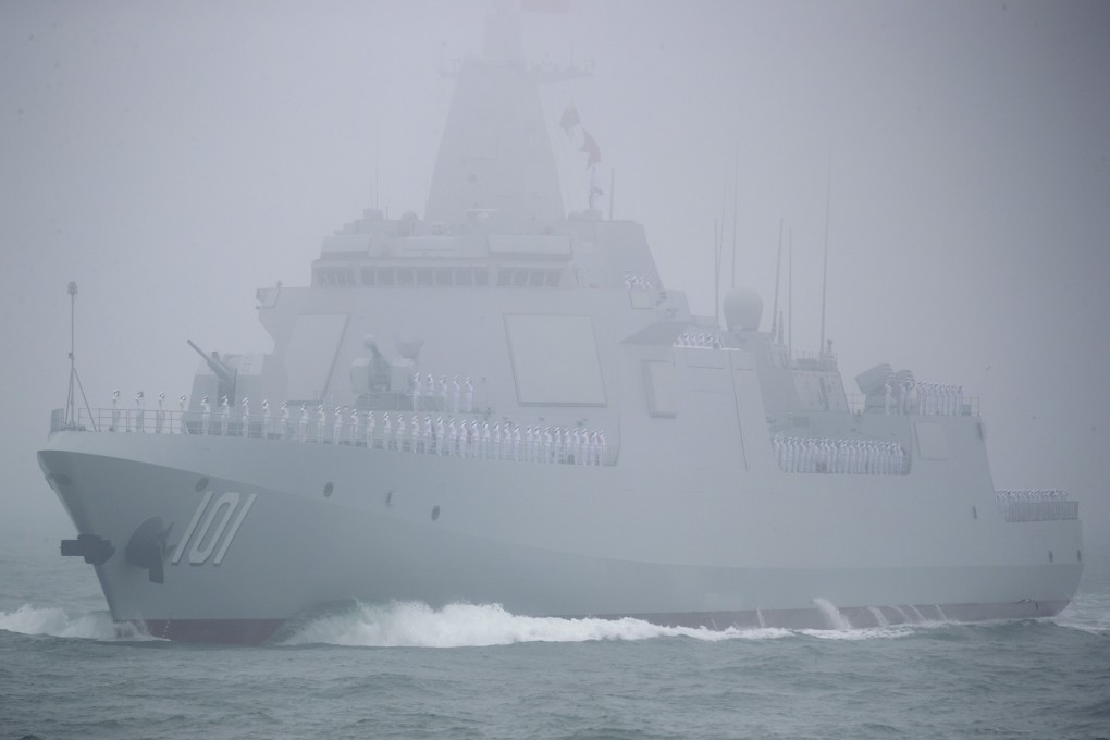 The Nanchang, the first Type 055 guided-missile destroyer to enter service, takes part in a naval parade near Qingdao in April last year. Photo: AP