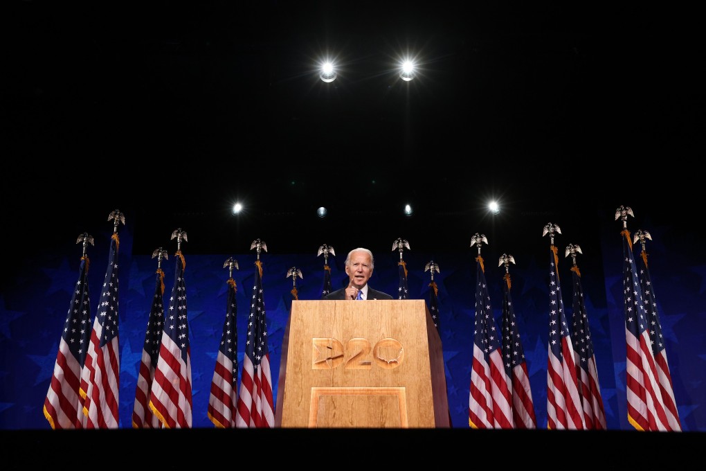 Democratic presidential nominee Joe Biden delivers his acceptance speech after being selected as the Democratic presidential candidate on Thursday. Photo: AFP