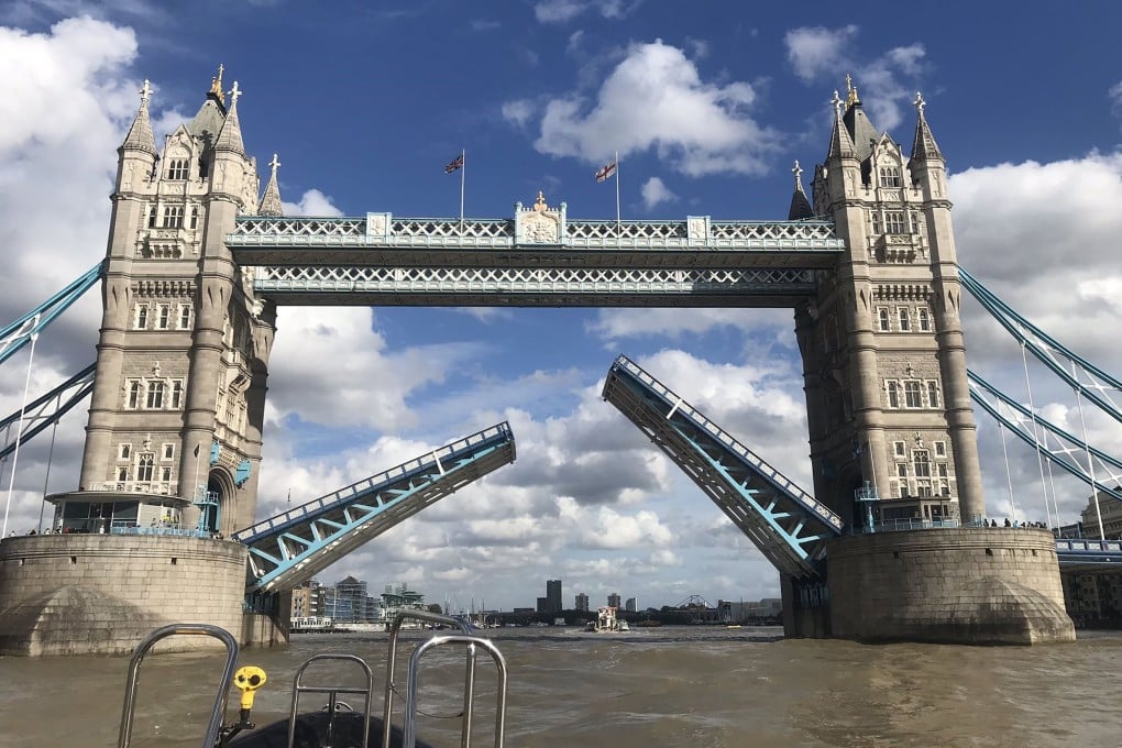 Tower Bridge in central London stuck open after a mechanical fault. Photo: AFP