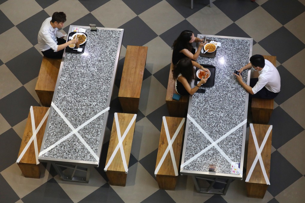 Customers are seated apart at a food court to comply with government social distancing measures to prevent the spread of Covid-19, in Tsim Sha Tsui on July 27. Photo: Dickson Lee