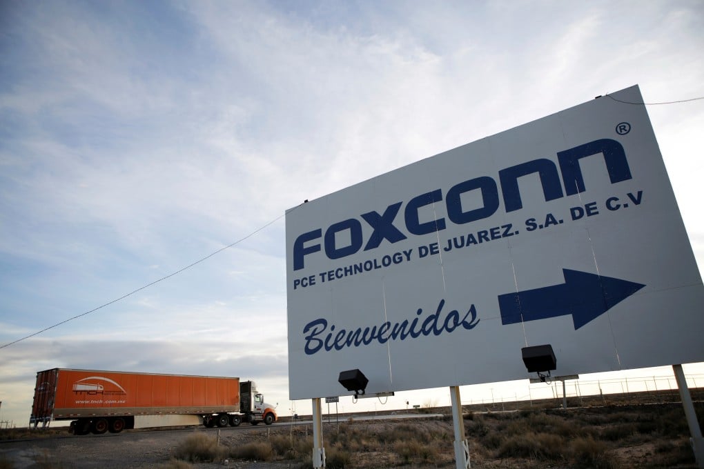 A sign announces the manufacturing complex of Foxconn PCE Technology, in Ciudad Juarez, Mexico on February 6, 2020. Photo: Reuters