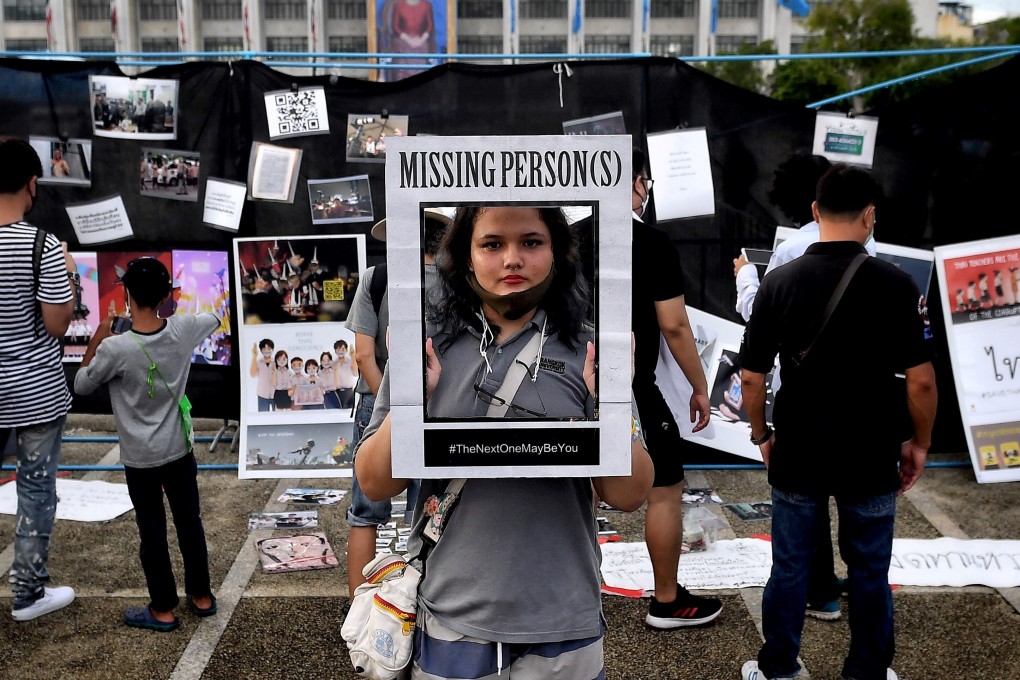 A pro-democracy protester during a rally outside the Bangkok Metropolitan Authority headquarters. Photo: AFP