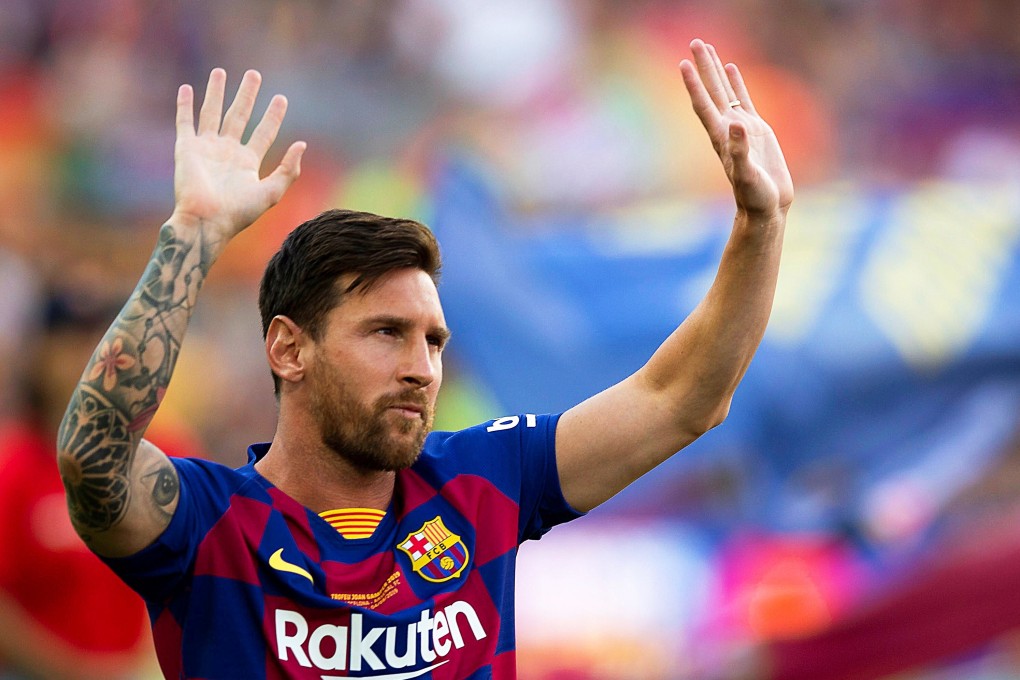 Lionel Messi greets Barcelona fans ahead of the Joan Gamper Trophy against Arsenal in August, 2019. The Argentine forward has asked to leave the Spanish club. Photo: EPA