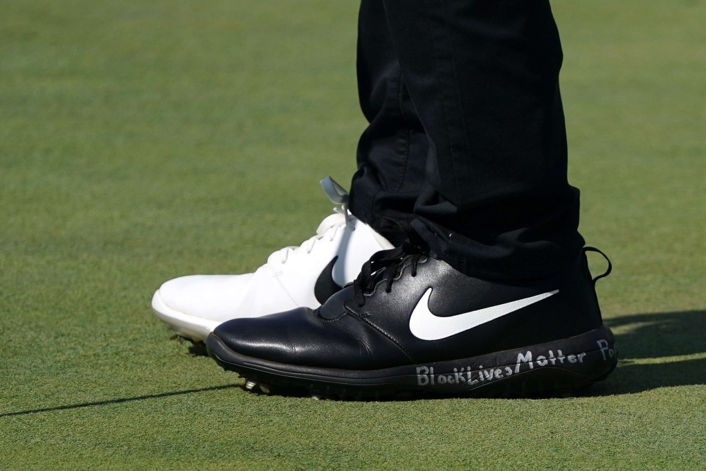 The shoes worn by Cameron Champ of the United States read ‘Black Lives Matter’ during the first round of the BMW Championship. Photo: AFP