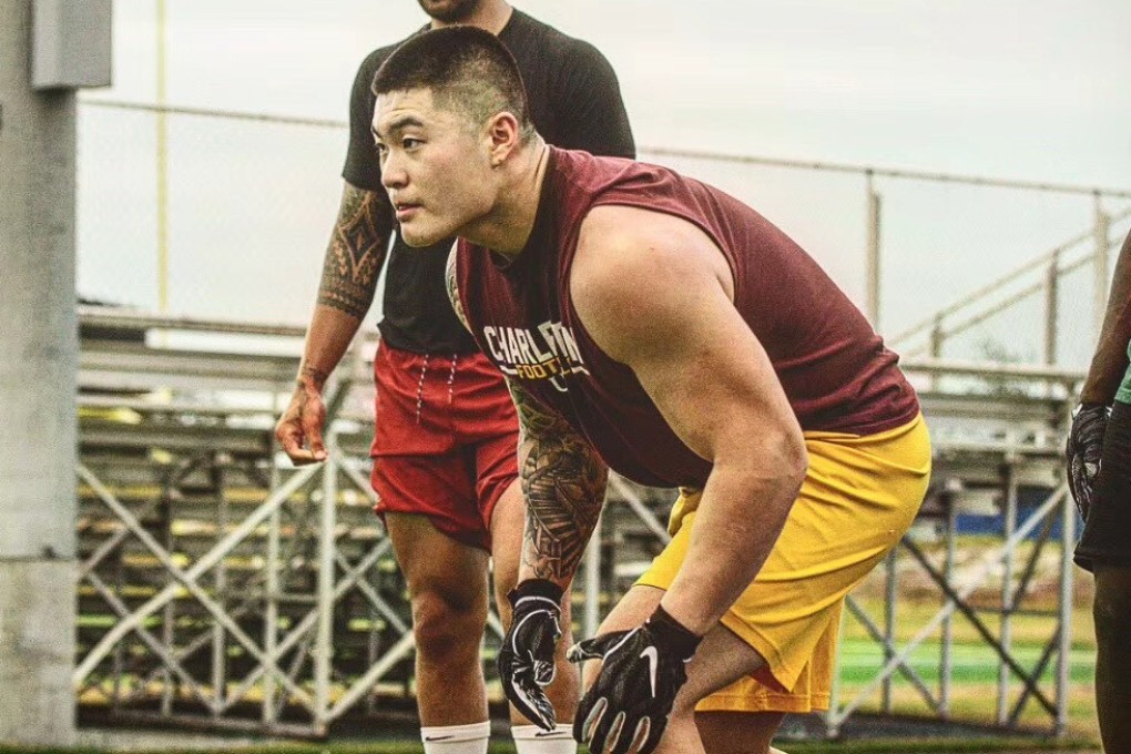 Chinese outside linebacker Li Boqiao trains with his University of Charleston teammates in 2019. Photo: Handout
