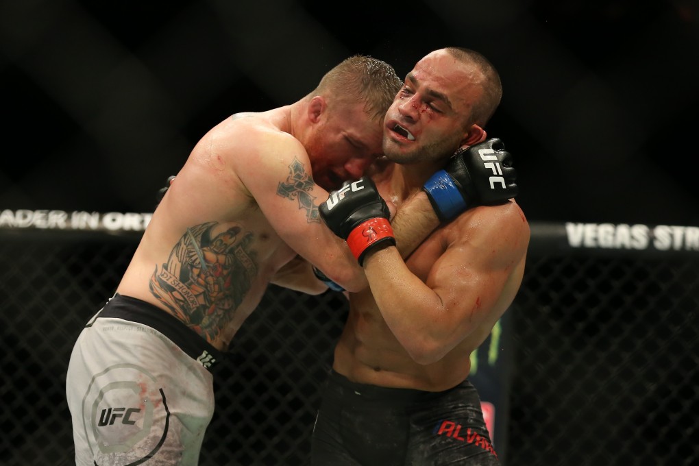 Eddie Alvarez battles Justin Gaethje during UFC 218 at Little Caesars Arena on December 2, 2017 in Detroit, Michigan. Photo: Rey Del Rio/Zuffa LLC via Getty Images