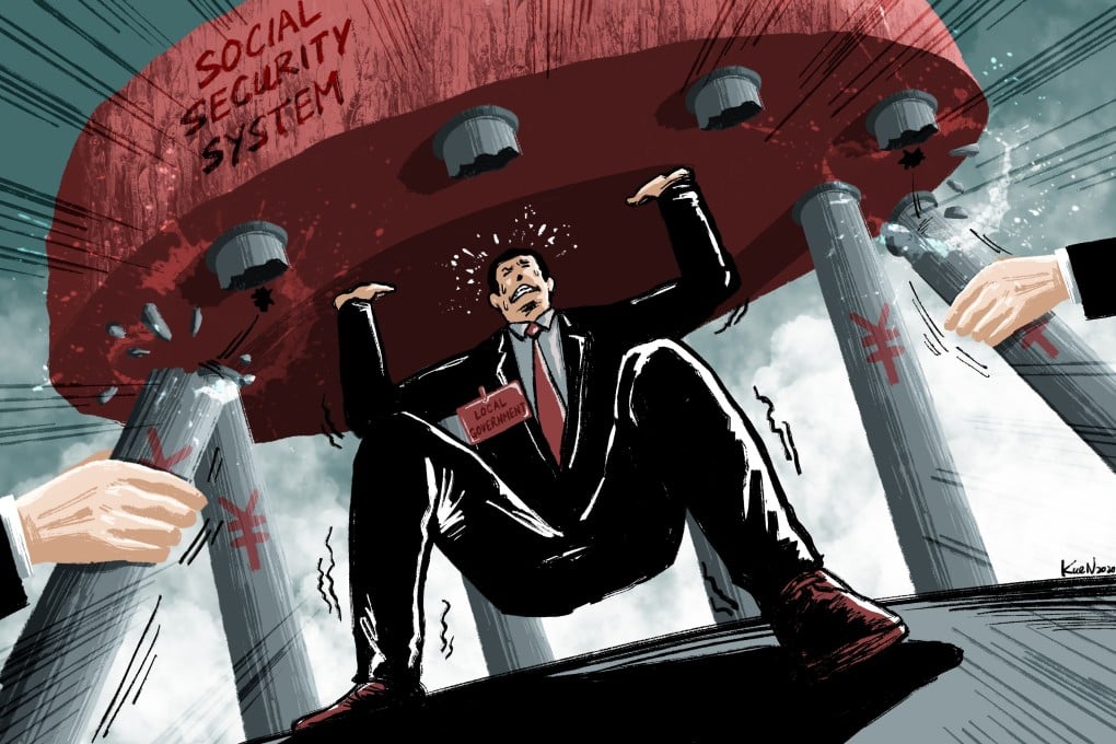 Contributions from local governments across China have held up the social security system, but pressure is mounting after other pillars of support were removed from the system. Illustration: Lau Ka-kuen