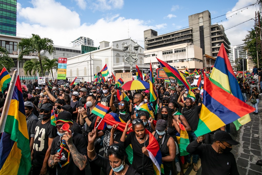 A protest over the governments handling of the Wakashio oil spill in Saint-Louis, the capital of Mauritius. Photo: EPA-EFE