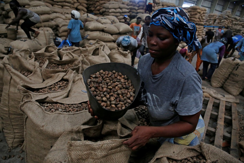 Women work at a cashew warehouse in Abidjan, Ivory Coast. The nut crisis has been compounded by bumper crops worldwide, and a wide range of idiosyncratic local challenges. Photo: Reuters