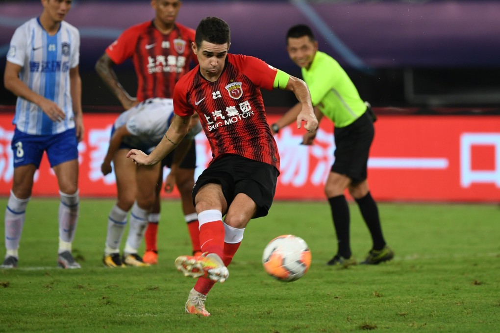 Oscar scores for Shanghai SIPG in their 4-1 win over Tianjin Teda in the Chinese Super League. Photo: Xinhua