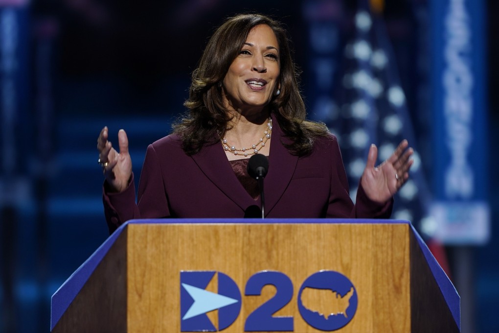 Democratic vice-presidential candidate Kamala Harris speaks during the Democratic National Convention earlier this month. Photo: AP