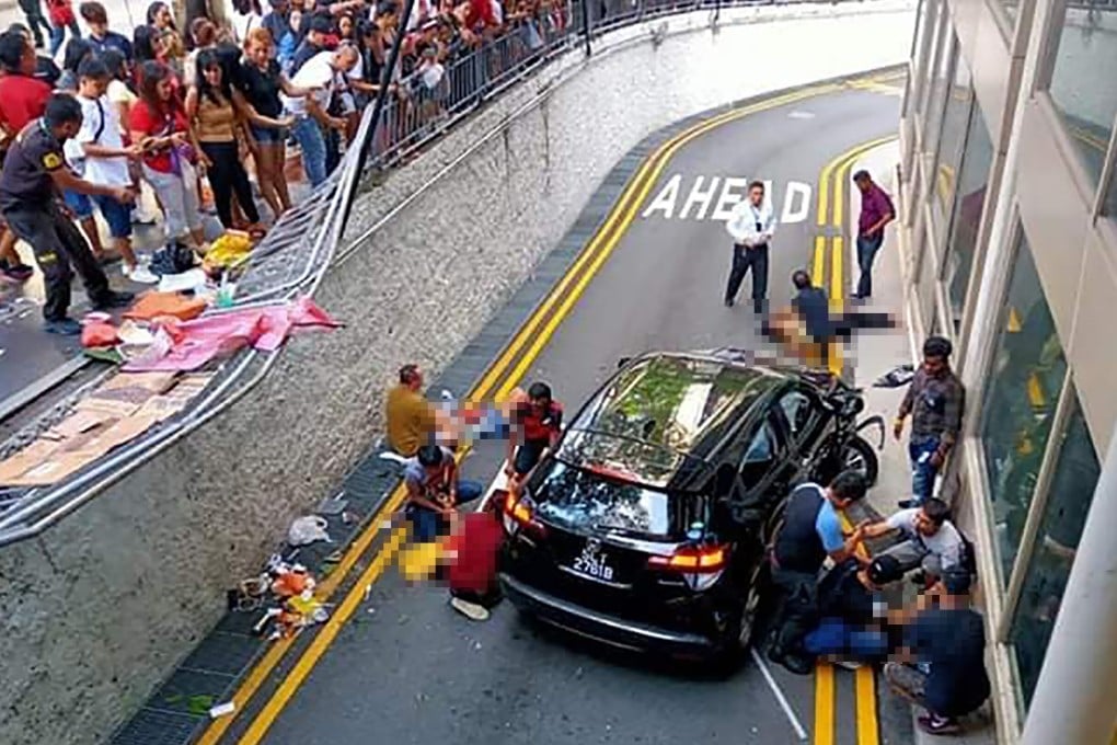 The scene of the crash at Singapore’s Lucky Plaza shopping centre. Photo: Facebook