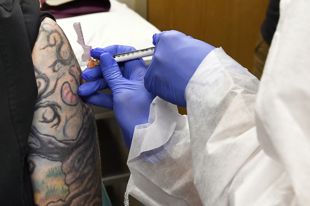 A Covid-19 vaccine trial in Binghamton, New York. The delays in vaccine development weighed on drugs stocks in Hong Kong and China on Wednesday. Photo: AP