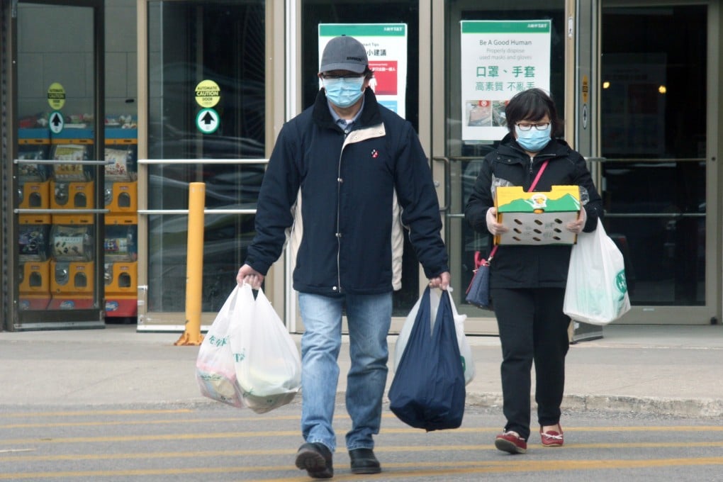Shoppers in Toronto wear face masks while carrying groceries. Surveyed Canadians said some of their new pandemic habits may stick with them long after the coronavirus crisis is over. Photo: NurPhoto via AFP