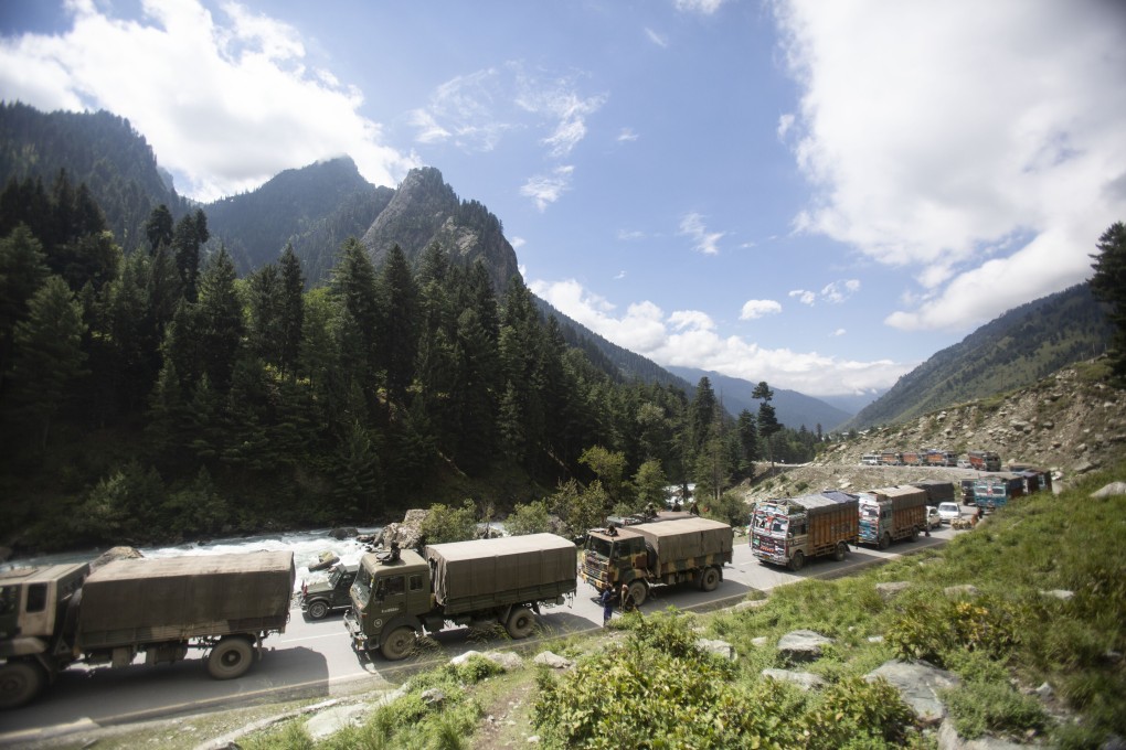 An Indian army convoy travels along the Srinagar-Ladakh highway at Gagangeer in Kashmir on Tuesday. India says its soldiers thwarted “provocative” movements by China’s military near their disputed border in Ladakh. Photo: AP