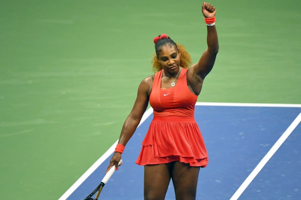 Serena Williams celebrates at the net following her match against Kristie Ahn on day two of the 2020 US Open. Photo: USA Today Sports