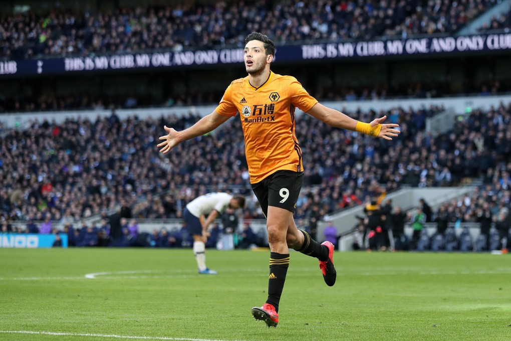 Wolverhampton Wanderers striker Raul Jimenez celebrates scoring his side's third goal during the English Premier League game against Tottenham Hotspur. Photo: DPA