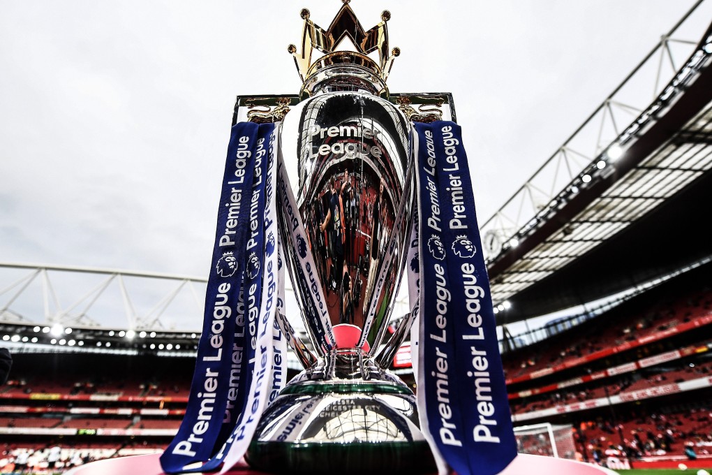 The English Premier League trophy on display ahead of a match between Arsenal and Leicester City in London. Photo: EPA