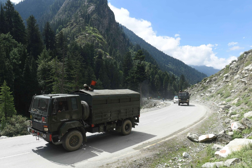 Indian army vehicles move along a highway near the country’s disputed border with China earlier this month. Photo: EPA-EFE