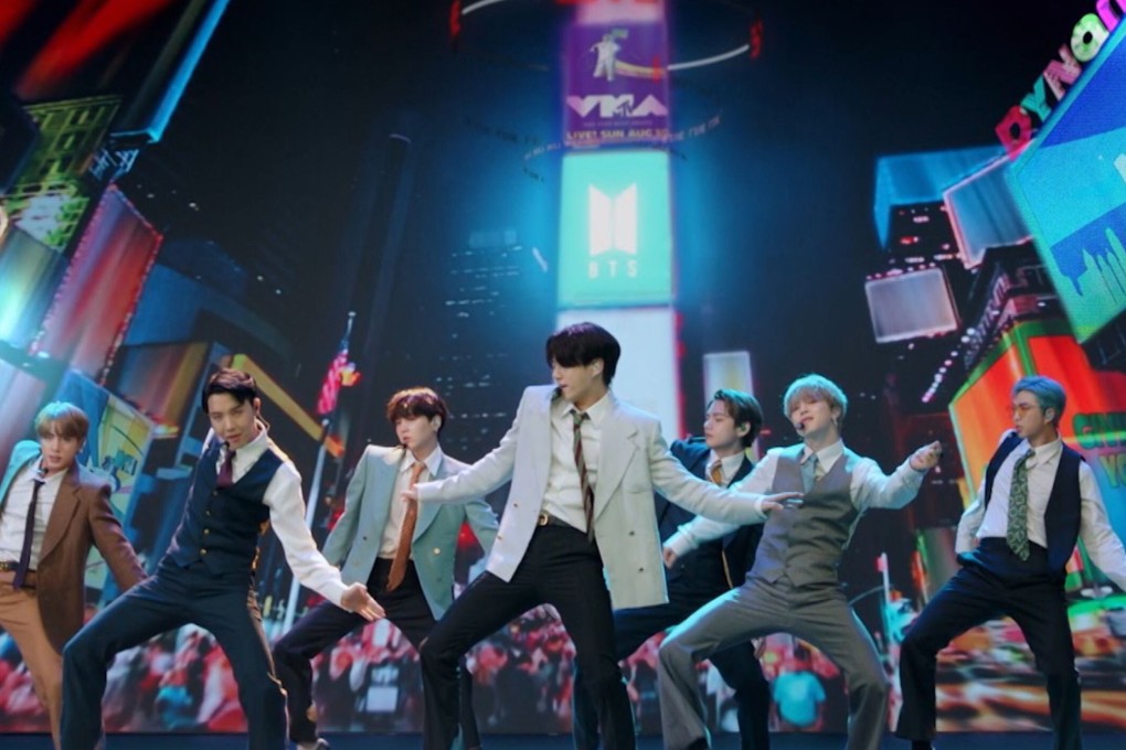 BTS performed from South Korea during the 2020 MTV Video Music Awards, which was held virtually amid the coronavirus pandemic. Their song, Dynamite, debuted at No 1 on the US music charts this week. Photo: AFP