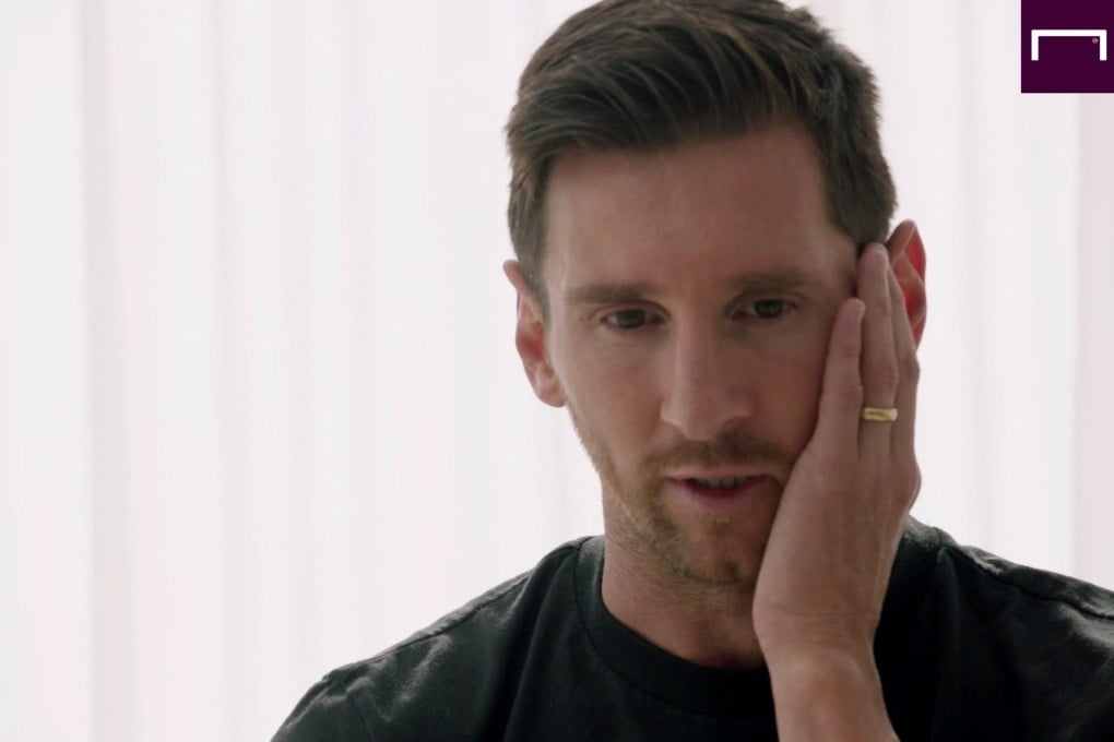 A screenshot shows a Goal interview with Lionel Messi at his home in Barcelona. Photo: Reuters