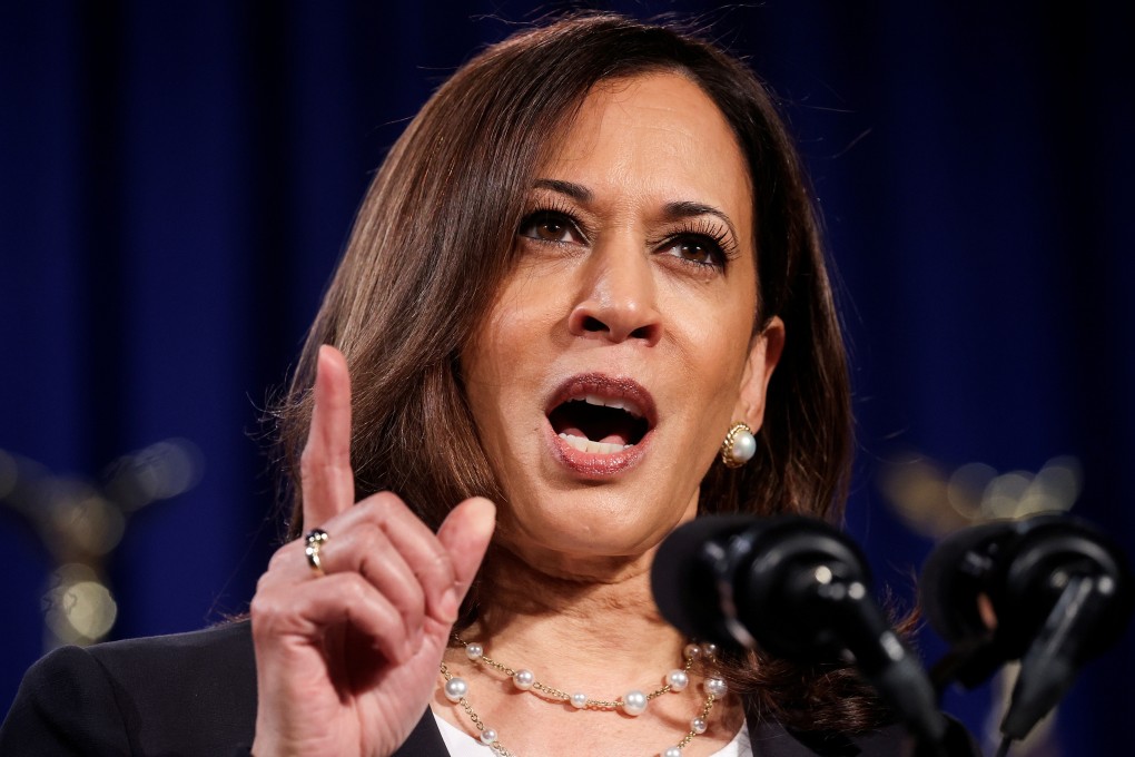 Democratic US vice-presidential nominee Kamala Harris delivers a campaign speech. Photo: Reuters