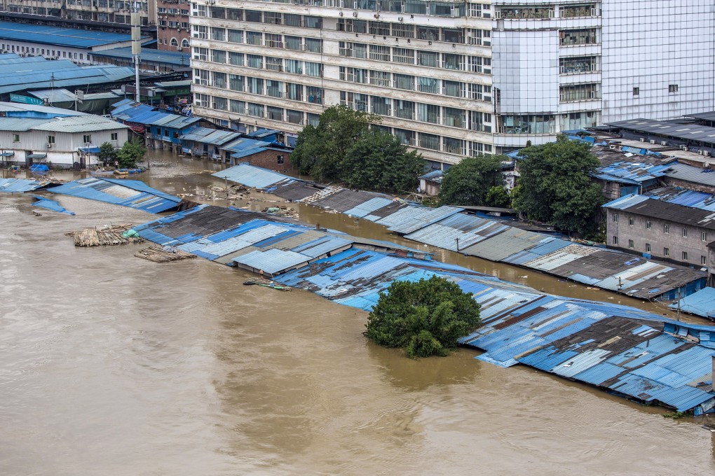 The bamboo market is shown submerged in Chongqing, China, following severe flooding. Photo: Costfoto/Barcroft Media via Getty Images