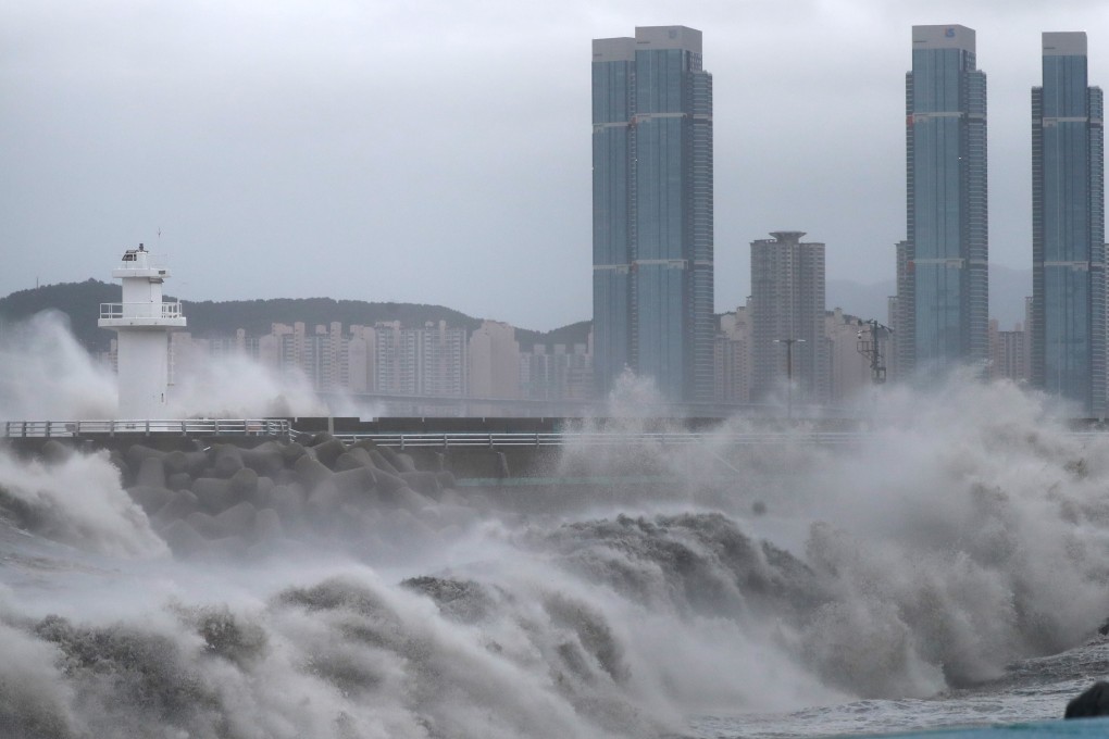 High waves are seen in Busan, South Korea, as Typhoon Haishen hits the Korean peninsula after battering Japan. Photo: Reuters