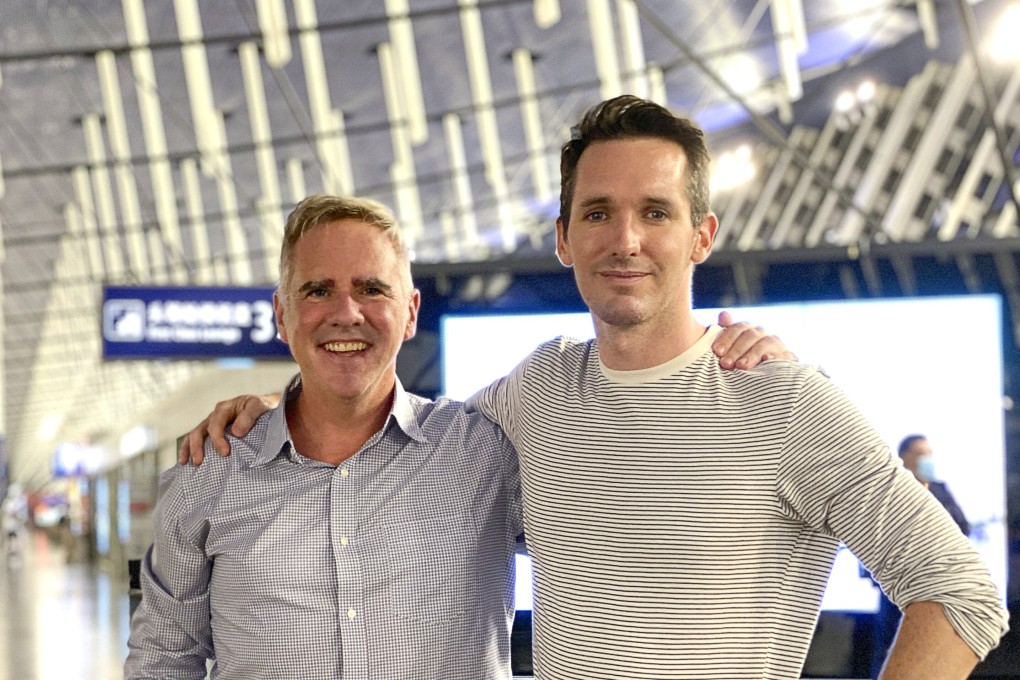 Australian journalists Michael Smith (left) and Bill Birtles upon their arrival in Sydney. Photo: Twitter