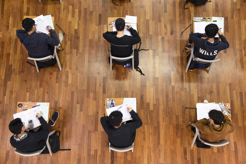 Students sit their Hong Kong Diploma of Secondary Education exams at Munsang College, in Kowloon City on April 27. Our system is based on reading, writing and arithmetic, extolling test-taking skills over original thinking. Photo: Handout