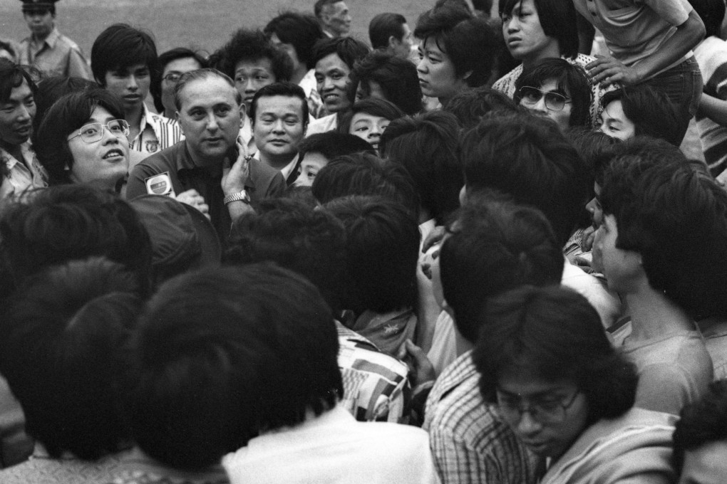 Ian Petrie is swarmed by reporters after Rangers were relegated in 1978. Photo: SCMP