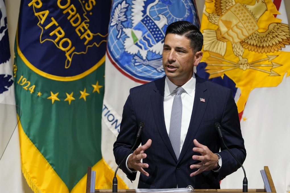 Chad Wolf, acting secretary of the US Department of Homeland Security, speaking in Washington on Wednesday. Photo: AP